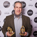 Jean Derome and his two Opus prizes [Photograph: Charles Bélisle, Montréal (Québec), February 3, 2019]