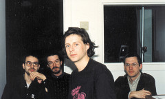 Claude Schryer, Daniel Scheidt, Jean-François Denis, Robert Normandeau lors de la tournée «Traces électro — Canada 91», Obscure [Québec (Québec), 9 mars 1991]