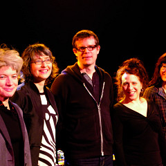 Musicians of the March 8, 2012 concert Les filles à l’envers. Left to right: Lori Freedman; Myléna Bergeron; Alexander MacSween; Joane Hétu; Magali Babin [Photograph: Élisabeth Alice Coutu, Montréal (Québec), March 8, 2012]