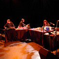 Les filles à l’envers in concert on March 8, 2012. Left to right: Lori Freedman; Alexander MacSween; Myléna Bergeron; Magali Babin; Joane Hétu [Photograph: Élisabeth Alice Coutu, Montréal (Québec), March 8, 2012]