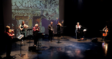 Bozzini Quartet, Nous perçons les oreilles, Jean-Marc Bouchard performing Graffiti 3.0 [Photo: Céline Côté, Montréal (Québec), October 5, 2018]