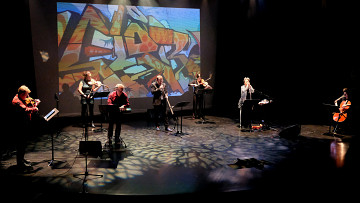 Bozzini Quartet, Nous perçons les oreilles, Jean-Marc Bouchard performing Graffiti 3.0 [Photo: Céline Côté, Montréal (Québec), October 5, 2018]