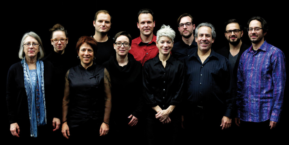 Ensemble SuperMusique (ESM) musicians: left to right: Diane Labrosse; Émilie Girard-Charest; Joane Hétu; Isaiah Ceccarelli; Cléo Palacio-Quintin; Scott Thomson; Lori Freedman; Aaron Lumley; Jean Derome; Guido Del Fabbro; Stefan Smulovitz [Montréal (Québec), November 14, 2013]