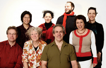 In back left to right: Alissa Cheung; Isabelle Bozzini; Isaiah Ceccarelli; Stéphanie Bozzini; in front Clemens Merkel; Danielle Palardy Roger; Jean Derome; Joane Hétu [Photo: Céline Côté, Montréal (Québec), February 11, 2015]