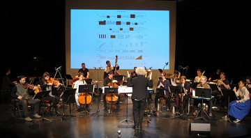Ensemble SuperMusique (ESM), during the public workshop, plays the piece Collision conducted by Danielle Palardy Roger [Photo: Céline Côté, Montréal (Québec), May 7, 2017]