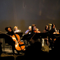 Ensemble SuperMusique (ESM) performs Sandeep Bhagwati’s Sutra piece during the Spationautes concert [Photograph: Céline Côté, Montréal (Québec), April 10, 2019]