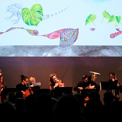 Ensemble SuperMusique (ESM) performs at Spationautes concert the Cléo Palacio-Quintin’s Spationautes piece [Photograph: Céline Côté, Montréal (Québec), April 10, 2019]