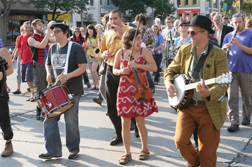 Fanfare Pourpour parading through during the Guelph Jazz Festival [Guelph (Ontario, Canada)]