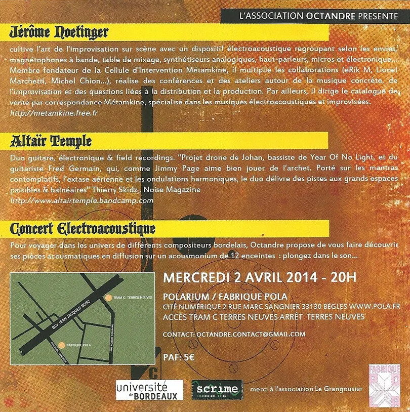 Concert électroacoustique, Bordeaux (Gironde, France), Mercredi 2 avril 2014