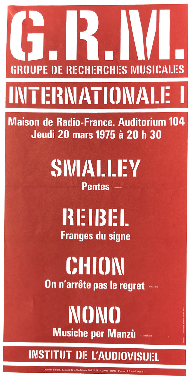 Cycle acousmatique 1975: Internationale I, Auditorium 104 – Maison de Radio France, Paris (France), Jeudi 20 mars 1975
