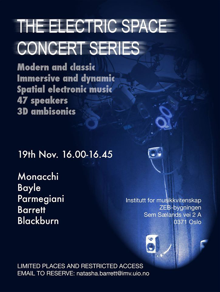 The Electric Space Concert Series 2015-16: Concert 1, Bevegelseslab – Institutt for musikkvitenskap – ZEB-bygningen – Universitetet i Oslo, Oslo (Norway), Thursday, November 19, 2015