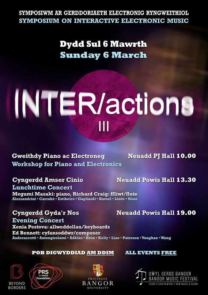 Lépidoptères — Europe 2016; Bangor Music Festival 2016; INTER/actions 2016: Evening Concert, Neuadd Powis – Bangor University, Bangor (Pays de Galles, Royaume-Uni), Dimanche 6 mars 2016