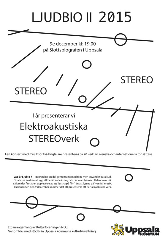 Ljudbio: II — Verk för 2 kanaler, Slottsbiografen, Uppsala (Suède), Mercredi 9 décembre 2015