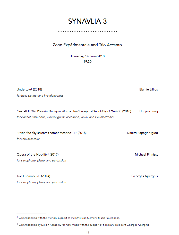 International Summer Academy for Composers and Sound Artists 2018: Synavlia 3: Zone expérimentale, Trio Accanto, Grypario Cultural Center, Mykonos (Greece), Thursday, June 14, 2018