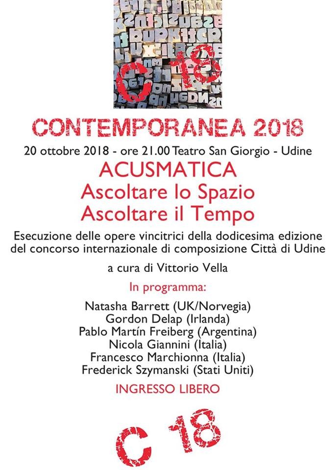 Contemporanea 2018: Acusmatica, Teatro San Giorgio, Udine (Italie), Samedi 20 octobre 2018