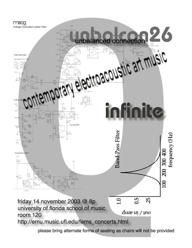 UnBalanced Connection 26: Infinite Q, MUB 120 – Music Building – University of Florida, Gainesville (Florida, USA), Friday, November 14, 2003