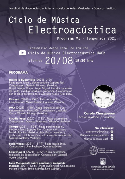 Ciclo de Música Electroacústica UACh: Programa VI, Valdivia (Chili), vendredi 20 août 2021