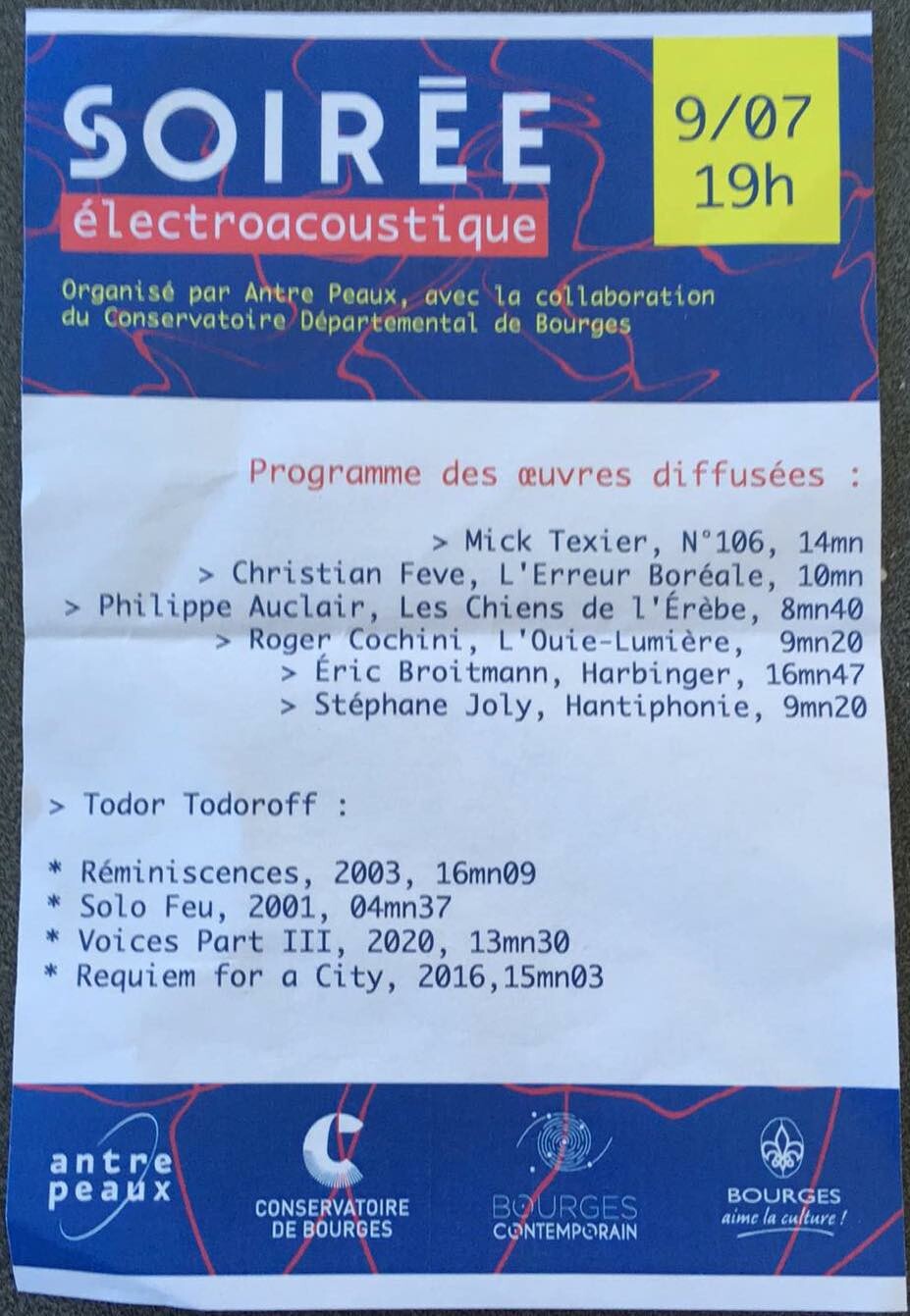 Soirée électroacoustique, Musée Estève – Hôtel des Echevins, Bourges (Cher, France), Samedi 9 juillet 2022