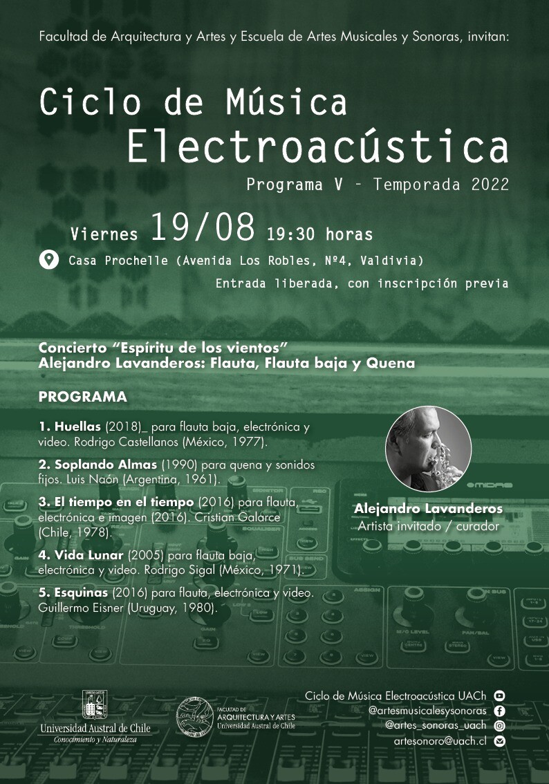 Ciclo de Música Electroacústica UACh: Programa V — Espíritu de los vientos, Casa Prochelle, Valdivia (Chili), Vendredi 19 août 2022