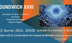 Électrochoc 2023-24: Soundwich (18), Studio multimédia – Conservatoire de musique de Montréal, Montréal (Québec), jeudi 22 février 2024