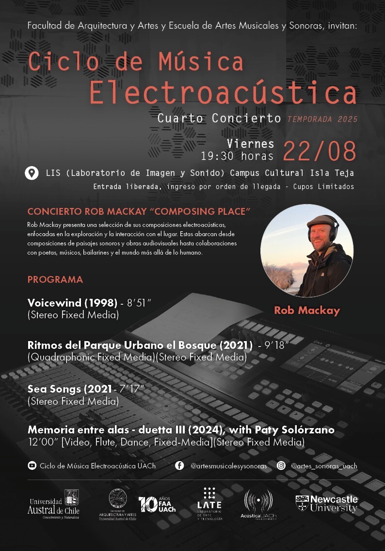 Ciclo de Música Electroacústica UACh: Programa IV — Cuarto concierto, Laboratorio de Imagen y Sonido (LIS) – Facultad de Arquitectura y Artes – Campus Cultural Isla Teja – UACh, Valdivia (Chili), Vendredi 22 août 2025