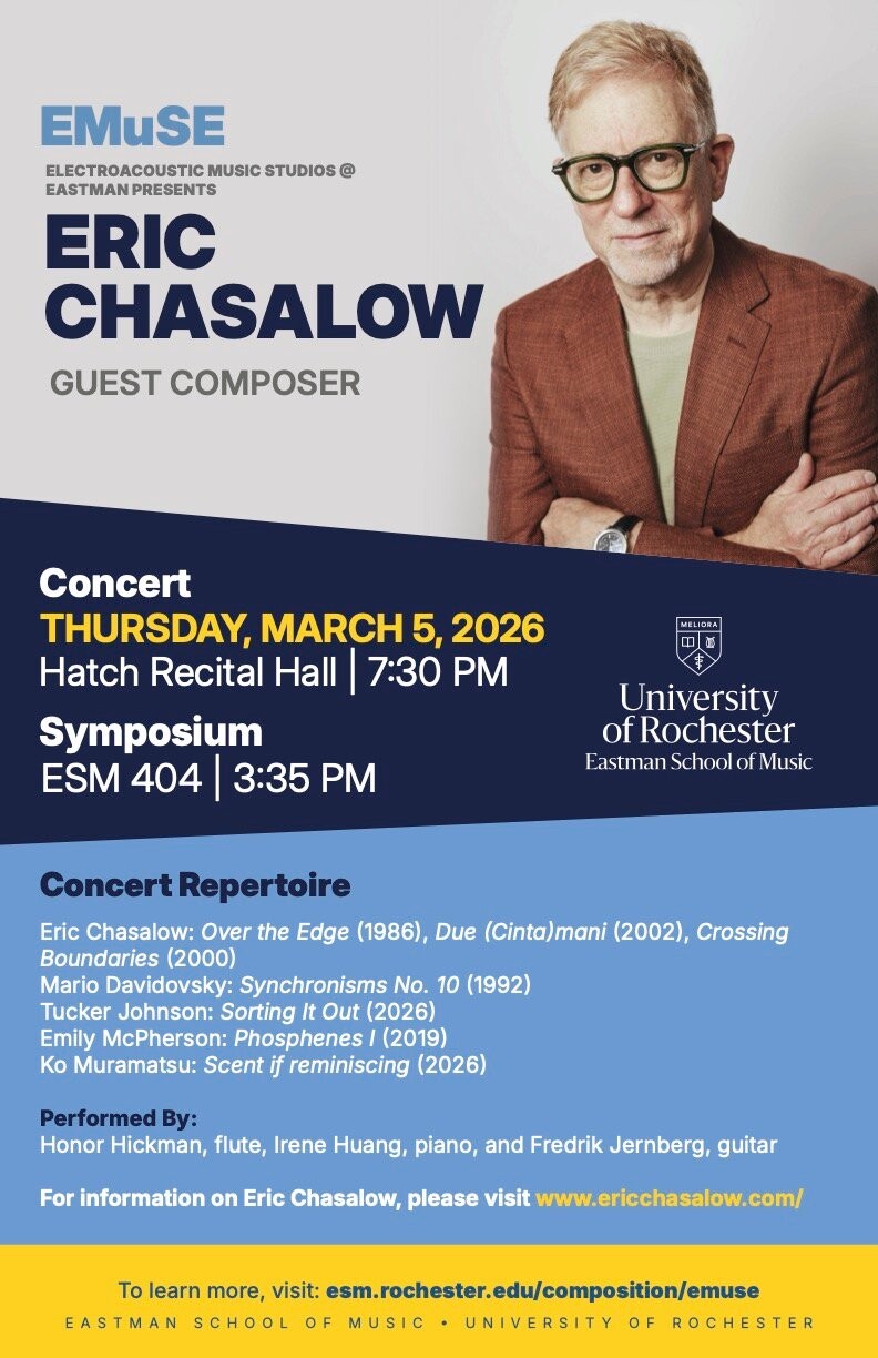 Eric Chasalow Guest Composer Concert, Hatch Recital Hall – Eastman School of Music, Rochester (New York, ÉU), Jeudi 5 mars 2026