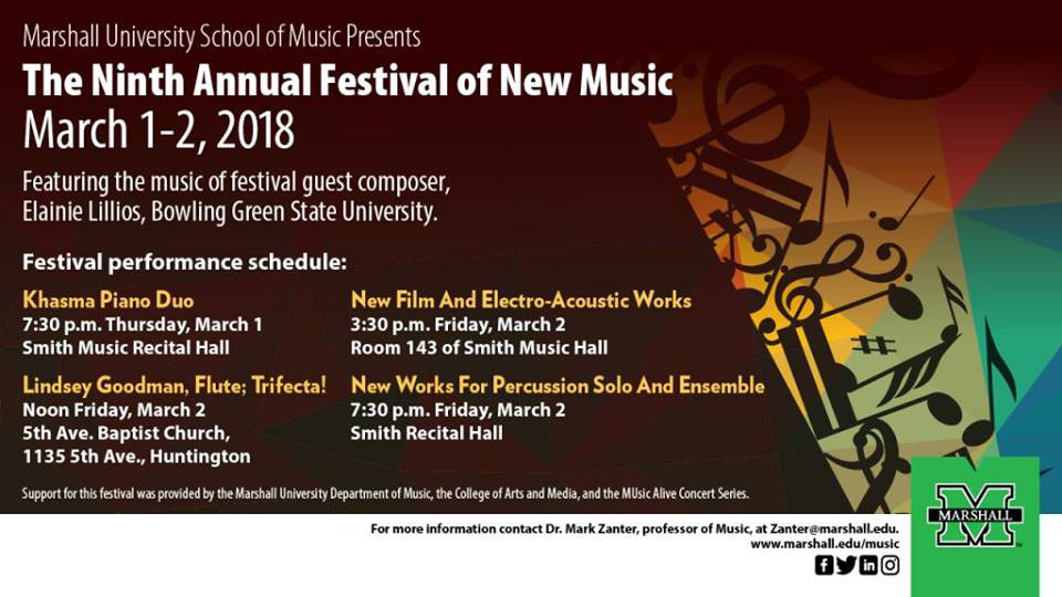 Marshall University New Music Festival, Huntington (West Virginia, USA), March 1  – 2, 2018