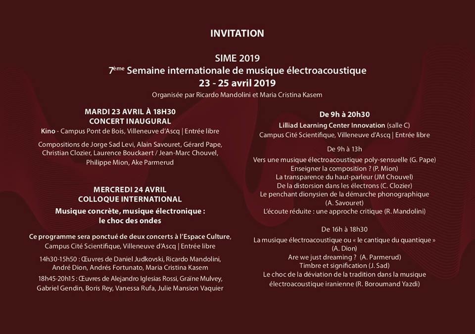 SIME 2019, Villeneuve d’Ascq (Nord, France), 23 – 25 avril 2019
