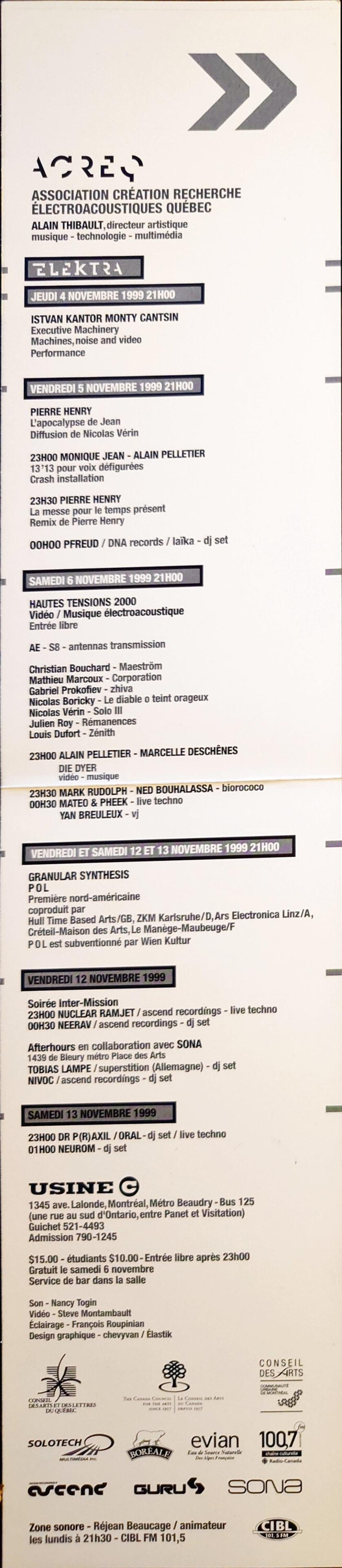 Elektra 1999, Montréal (Québec), November 4  – 13, 1999
