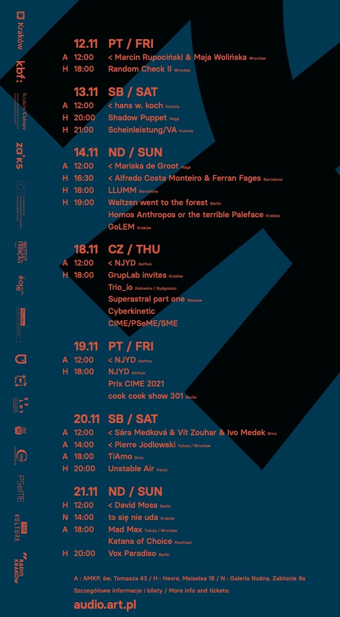 Audio Art Festival 2021, Cracovie (Pologne), 12 – 21 novembre 2021