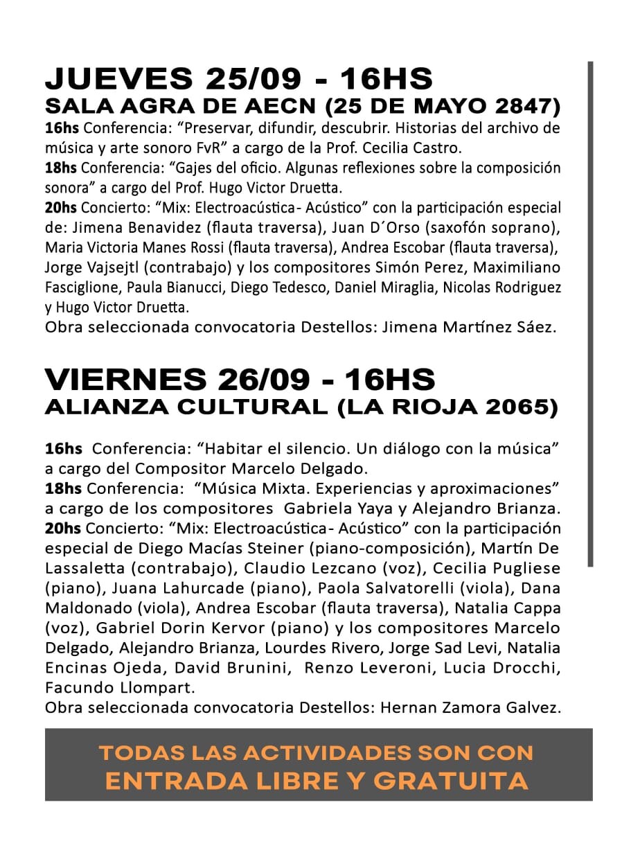 Semana de la música contemporánea Argentina, Mar del Plata (Argentine), 22 – 28 septembre 2025