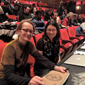 Monique Jean and Elizabeth Hoffman at the Spatialized Sound concert at Skirball Center — New York University [Photo: Pauline Kim Harris, New York City (New York, USA), February 27, 2015]