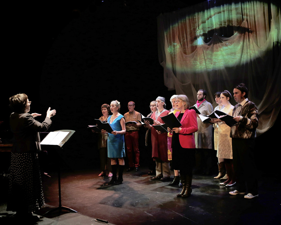 The choir Chorale Joker conducted by Joane Hétu in concert at the Phenomena Festival [Photograph: Robin Pineda Gould, Montréal (Québec), October 22, 2014]
