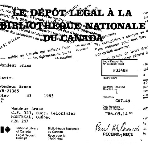 Extraits du reçu attestant le dépot légal du disque «Ravir» à la bibliothèque nationale du Canada