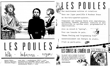 Montage des pages 1 et 2 du document promotionnel de 4 pages en français «Les contes de l’amère loi» [1986]