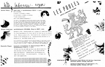 Montage des pages 3 et 4 du document promotionnel de 4 pages en anglais «Les contes de l’amère loi» [1986]
