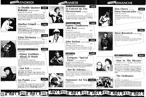 Pages 5, 6 et 7 du dépliant du Festival de musique actuelle de Victoriaville [September 1987]