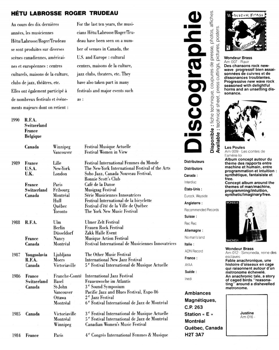 Page 4 du document promotionnel de 4 pages du groupe «Justine»