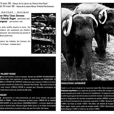 Montage des pages 6 et 7 du programme de «Nous perçons les oreilles» dans le cadre de l’événement «Collection de timbres»