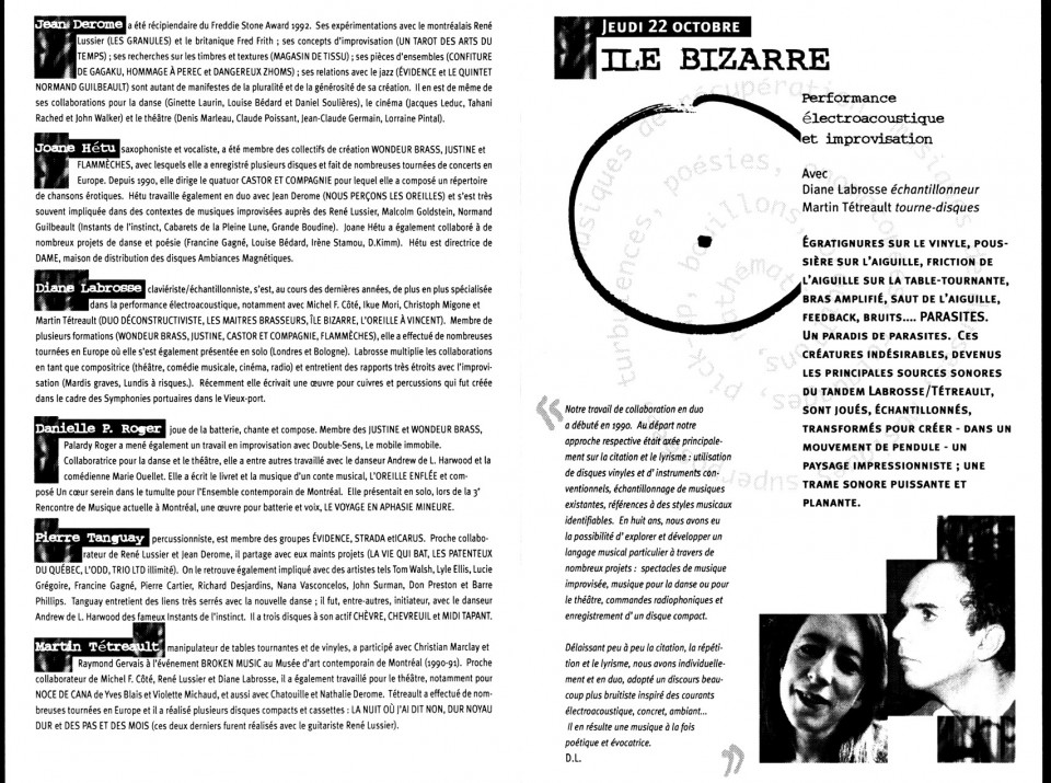 Montage des page 2 et 3 du programme de l’événement «Dans le ventre de la musique actuelle»