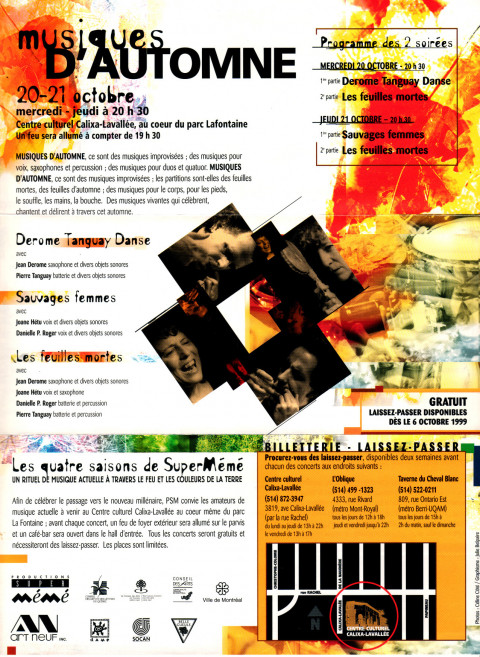 Page 2 du programme de Productions SuperMémé de la saison 1999-2000, l’année des Quatre Saisons