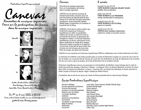 Montage des pages 1, 2, et 3 du programme de l’événement Canevas 2002 [17,8 × 21,6 cm]