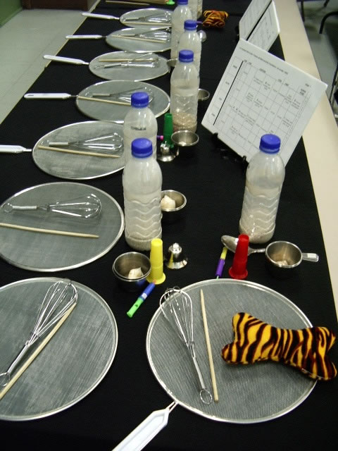 Instruments utilisés dans le cadre du projet «Billes, pailles et glouglous» [Photo: Céline Côté, 2007]