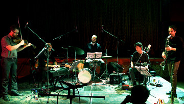 Quartetski (left to right: Joshua Zubot, Pierre-Yves Martel, Isaiah Ceccarelli, Bernard Falaise, ) [Photo: Robin Pineda Gould, Montréal (Québec), November 4, 2014]