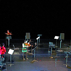 Bozzini Quartet performing the third movement of Le mensonge et l’identité by Jean Derome andJoane Hétu [Photograph: Bruno Massenet, Montréal (Québec), February 21, 2010]