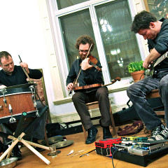 The group Subtle Lip Can from left to right: Bernard Falaise; Isaiah Ceccarelli; Joshua Zubot [Photo: Chrissy Cheung, Montréal (Québec), June 1, 2012]