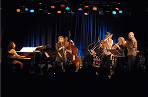 Marianne Trudel Septet: Marianne Trudel, Anne Schaefer, Normand Guilbeault, Jim Doxas, Jean-Olivier Bégin, Lina Allemano, Jocelyn Veilleux [Photo: Pierre Crépô, Montréal (Québec), June 21, 2008]