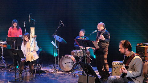 Corinne René, Katelyn Clark, Isaiah Ceccarelli, Pierre Cartier, Steve Reagele / Concert [Photograph: Céline Côté, Montréal (Québec), April 21, 2021]